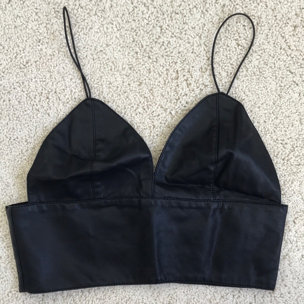 Tobi black faux leather bralette top